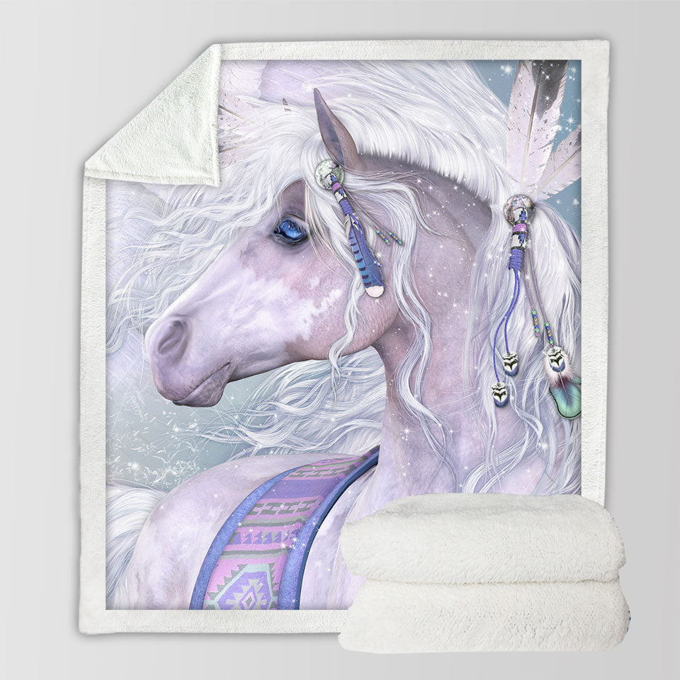 Girly Horse Throws Blankets Winter Solstice Dazzling Native American White Horse