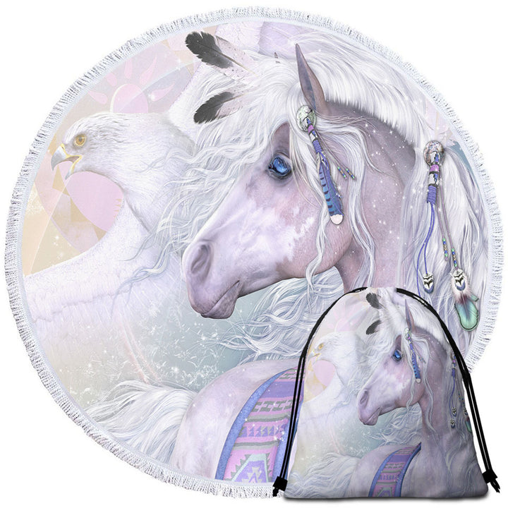Girly Horse Travel Beach Towel Winter Solstice Dazzling Native American White Horse