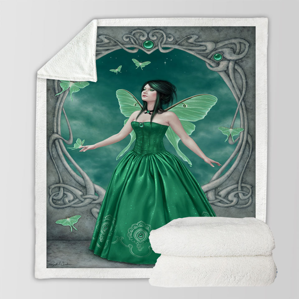 Girly Lightweight Blankets with Butterflies and Green Emerald Butterfly Girl