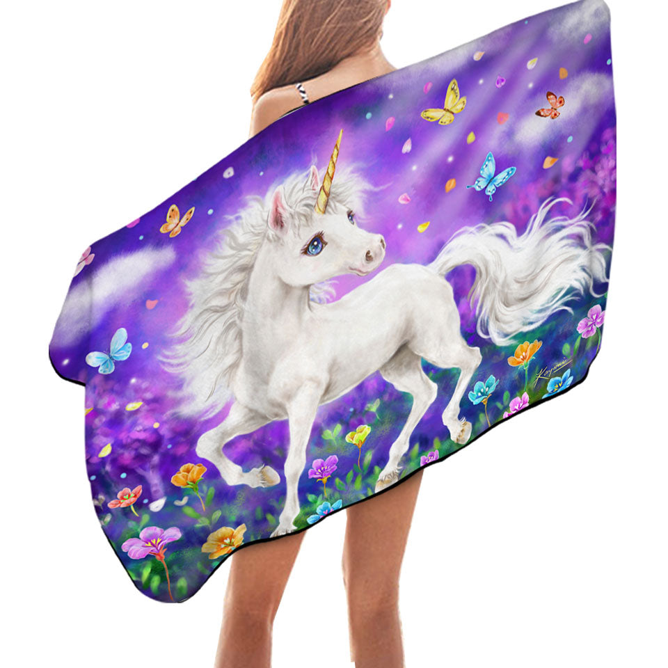 Girly Microfibre Beach Towels Fantasy Designs Butterflies and Unicorn
