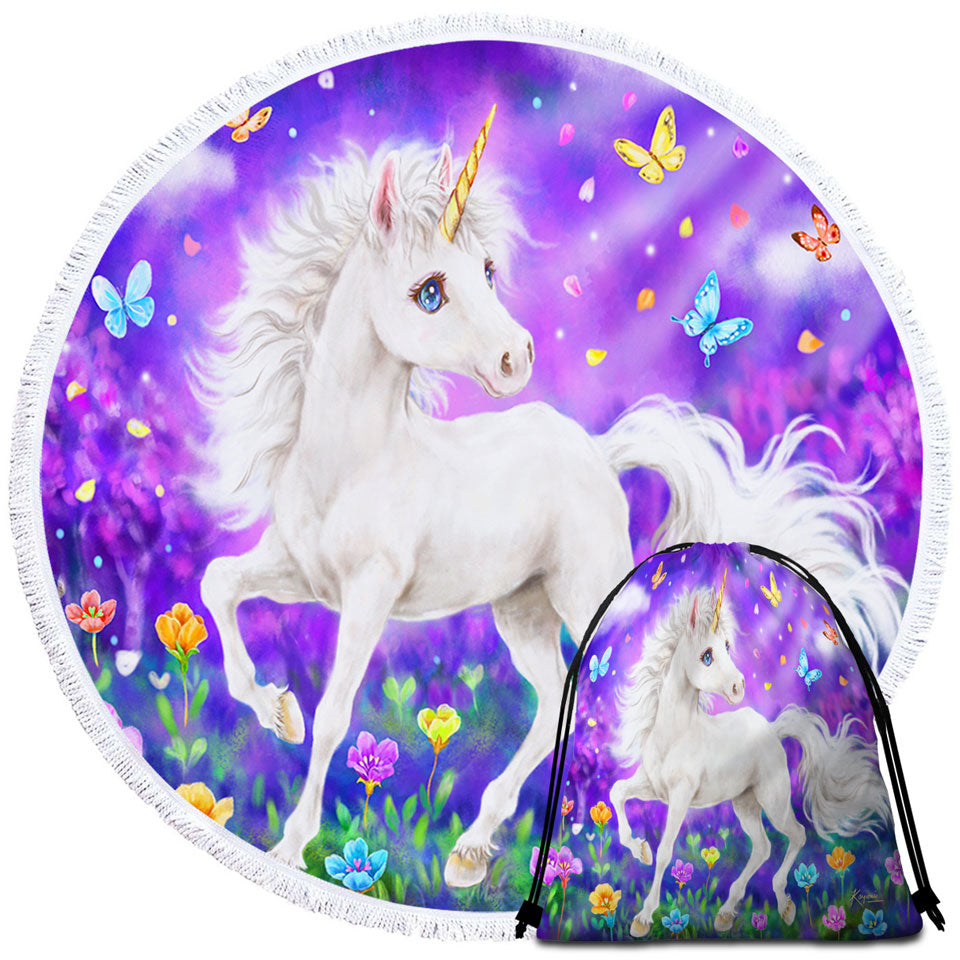 Girly Nice Beach Towels and Bags Fantasy Designs Butterflies and Unicorn