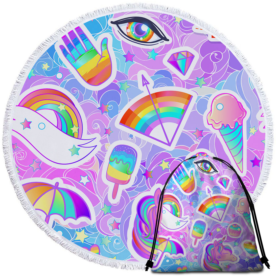 Girly Pack Colorful Rainbow Round Beach Towel