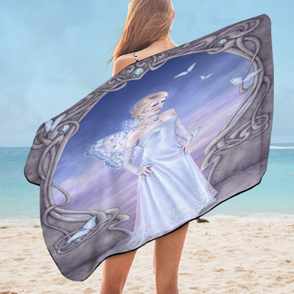 Girly Pool Towels with Butterflies and White Diamond Butterfly Girl