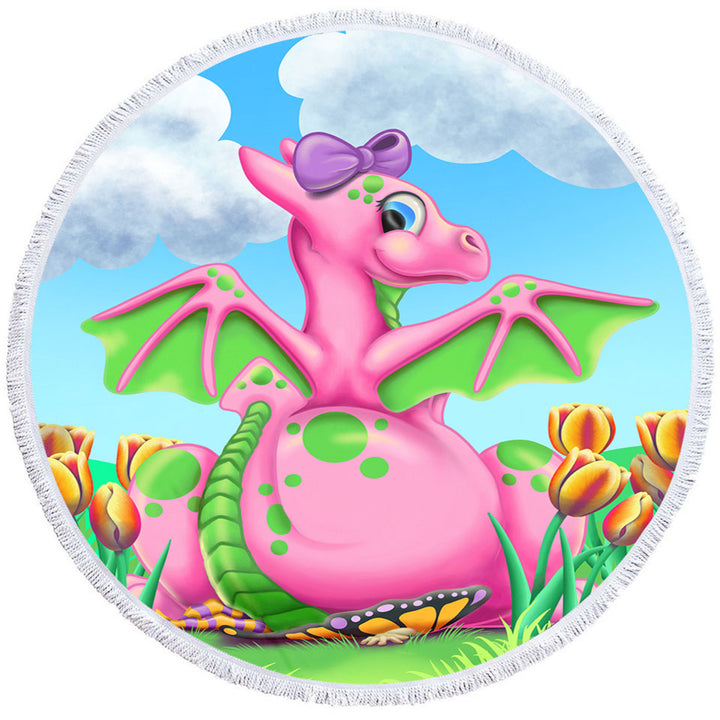 Girly Round Towel Squishy the Cute Pink Dragon Girl