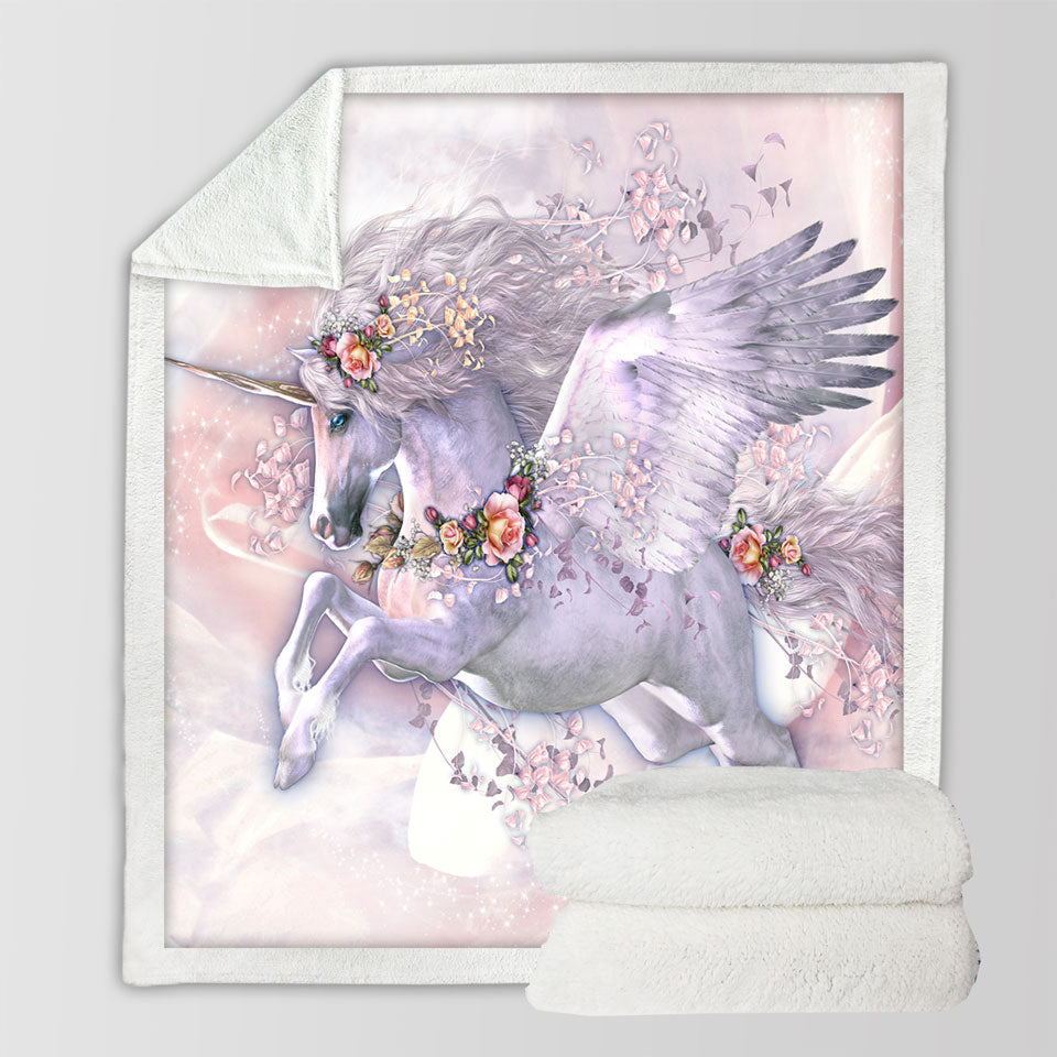 products/Girly-Sofa-Blankets-Spring-Flight-Rosy-Roses-and-Unicorn-Pegasus