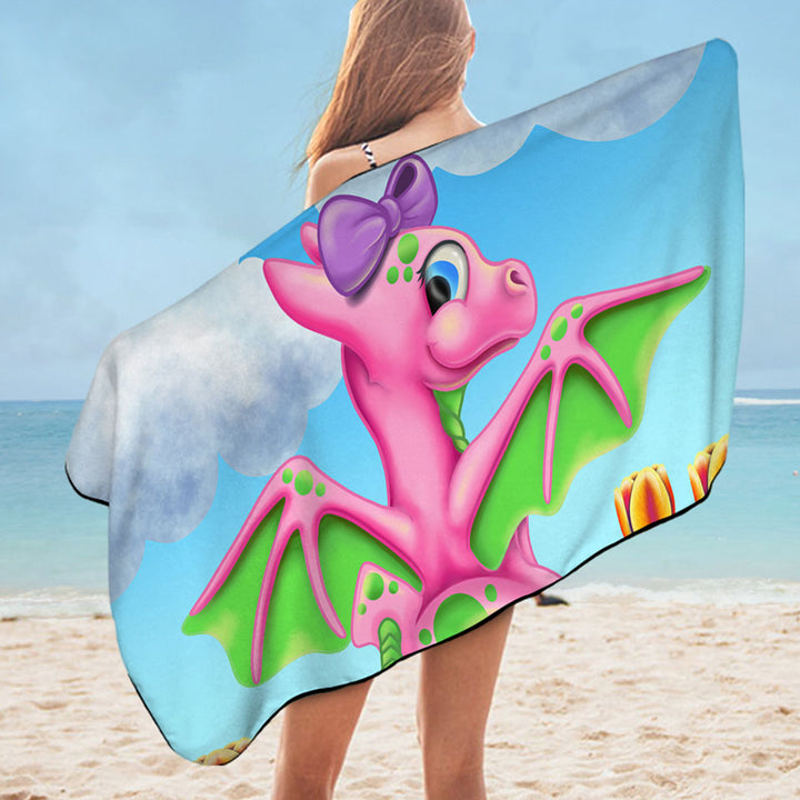 Girly Swimming Towels Squishy the Cute Pink Dragon Girl