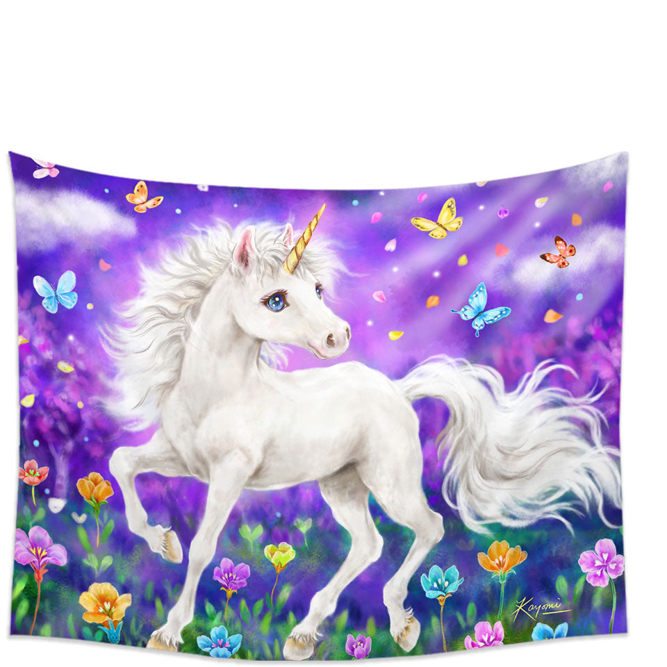 Girly Tapestries Wall Decor Fantasy Designs Butterflies and Unicorn