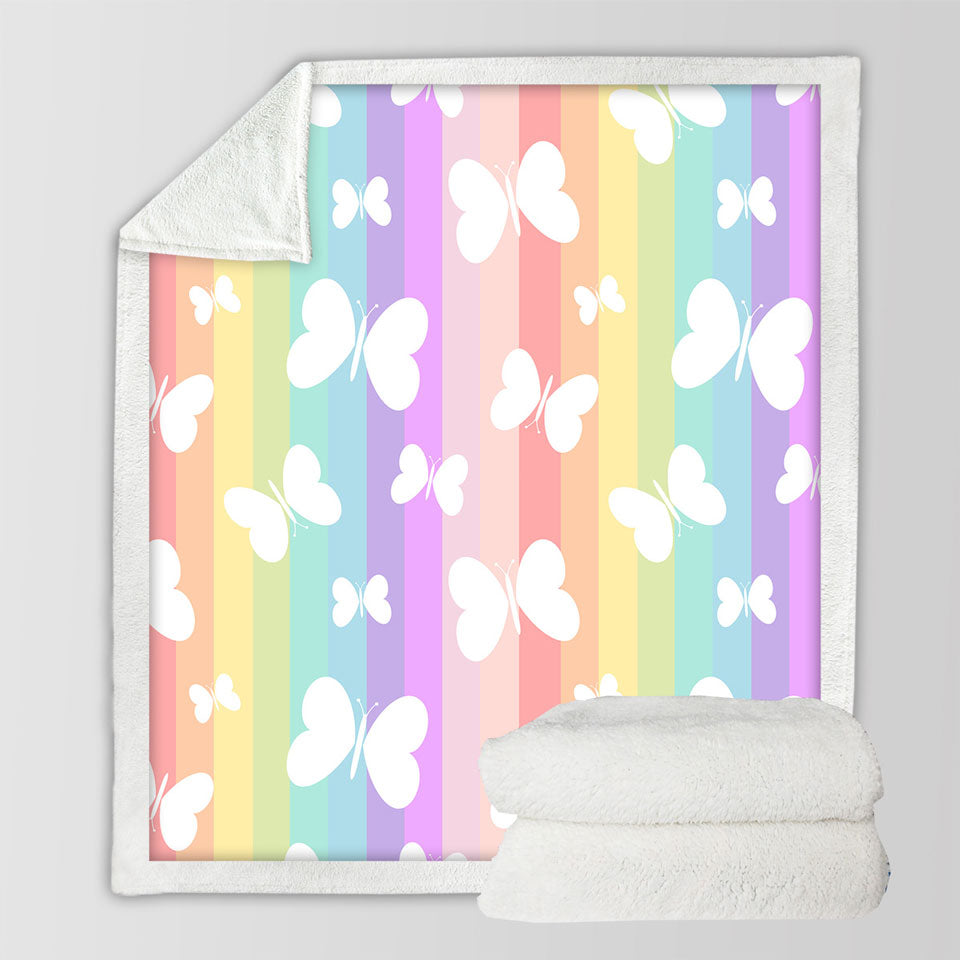 Girly Throw Blankets Rainbow Stripes and Butterflies