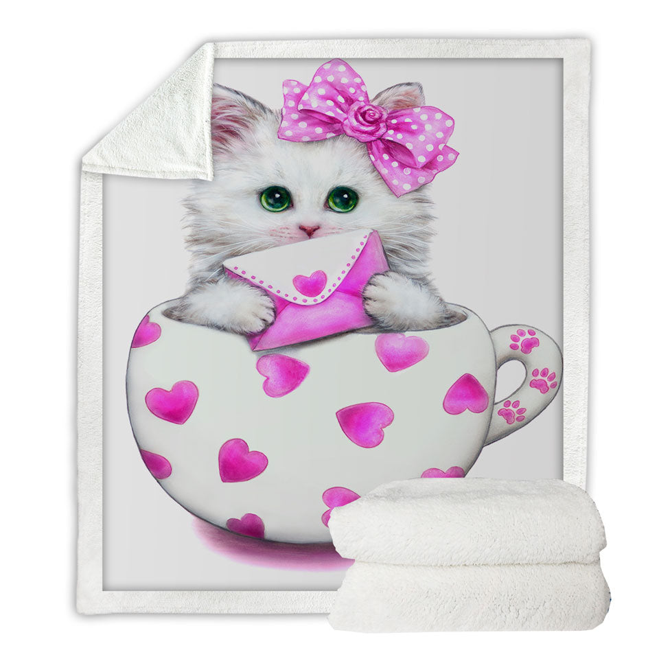 Girly Throws Cat Art Drawings the Hearts Cup Kitty