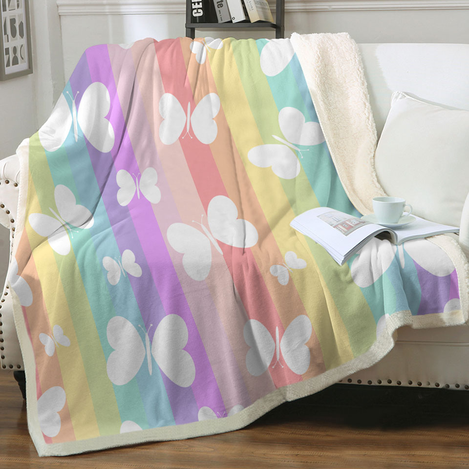Girly Throws Rainbow Stripes and Butterflies