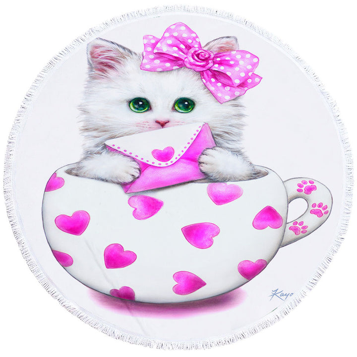 Girly Unique Beach Towels Cat Art Drawings the Hearts Cup Kitty