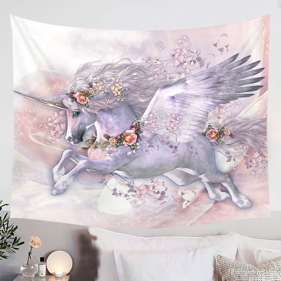 Girly-Wall-Decor-Spring-Flight-Rosy-Roses-and-Unicorn-Pegasus