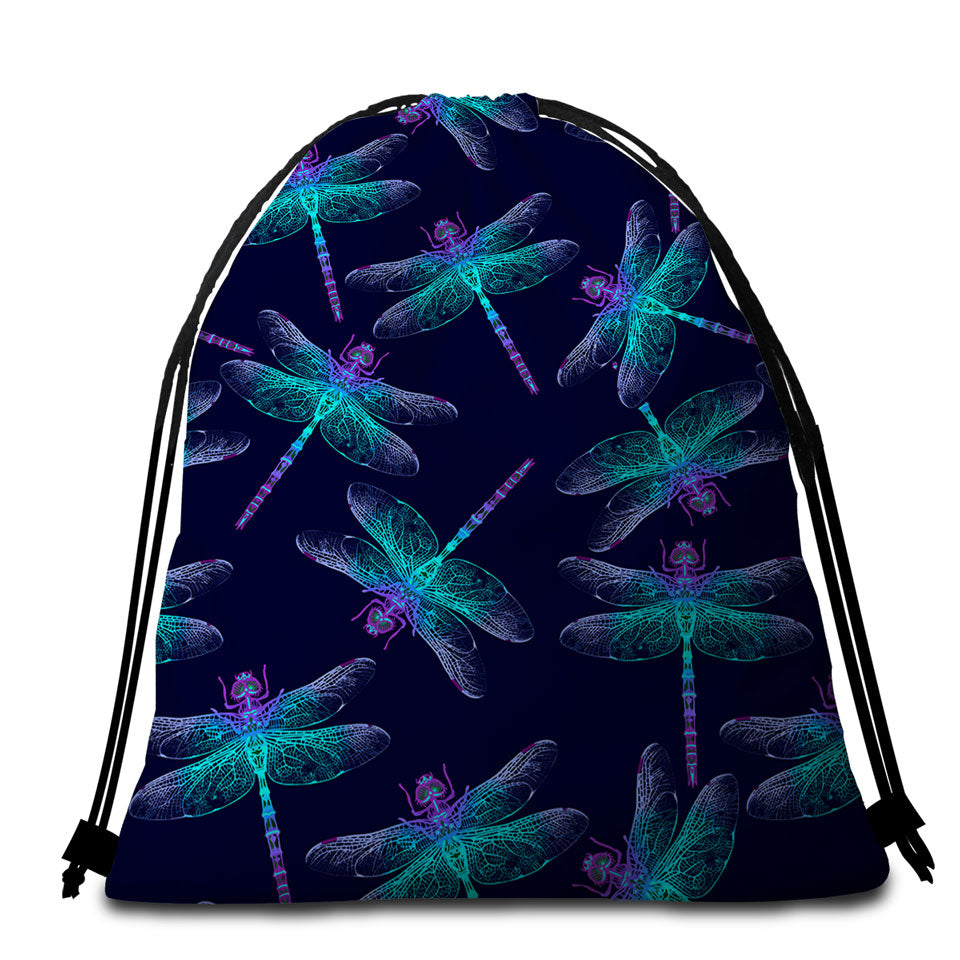 Glowing Purplish Dragonflies Beach Bags and Towels