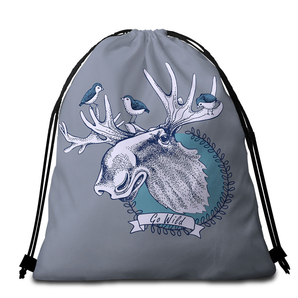 Go Wild Moose and Birds Beach Towel Bags