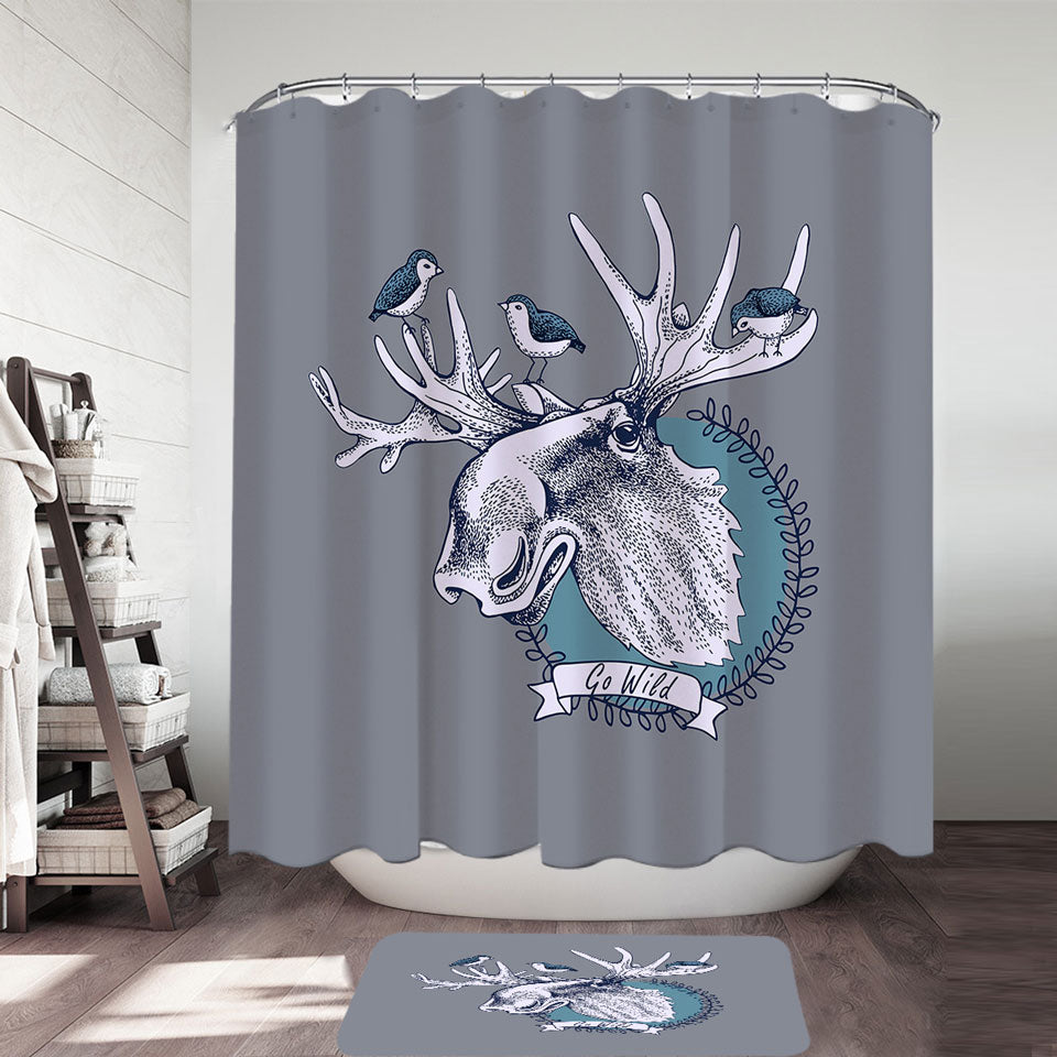 Go Wild Moose and Birds Shower Curtain