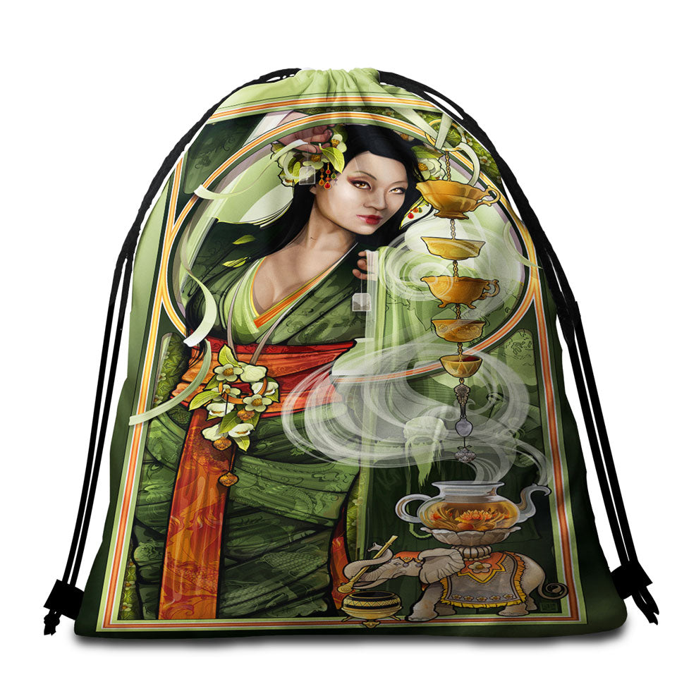 Goddess of Tea Beautiful Woman Art Beach Towels Bag