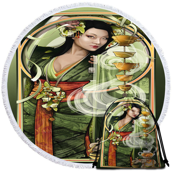Goddess of Tea Beautiful Woman Art Beach Towels for Women