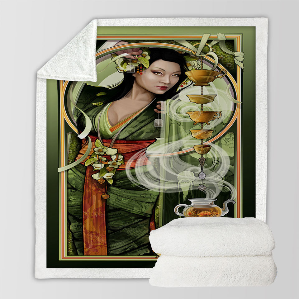 products/Goddess-of-Tea-Beautiful-Woman-Art-Decorative-Blankets