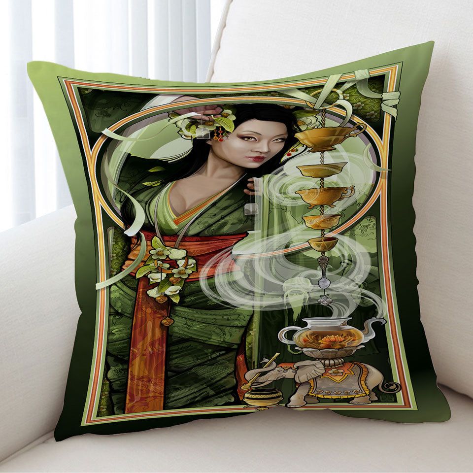 Goddess of Tea Beautiful Woman Art Decorative Cushions