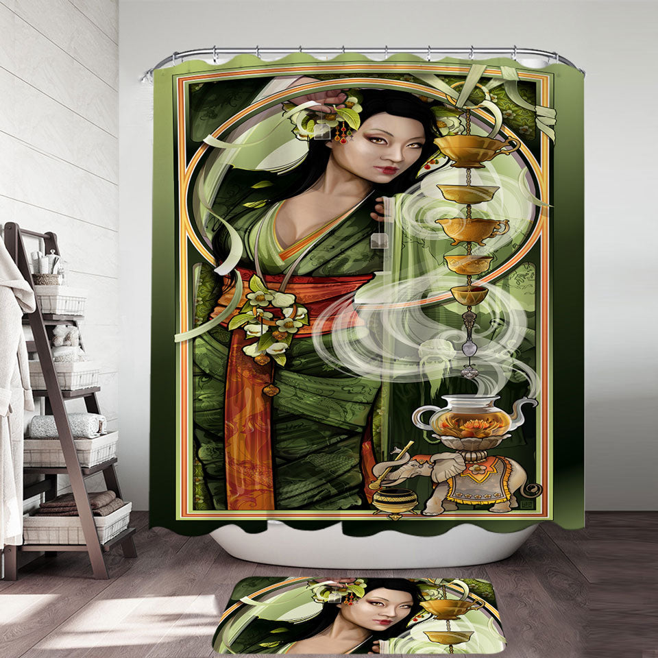 Goddess of Tea Beautiful Woman Art Shower Curtain