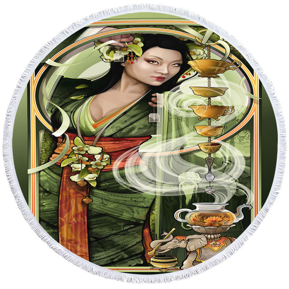 Goddess of Tea Beautiful Woman Art Unique Beach Towels