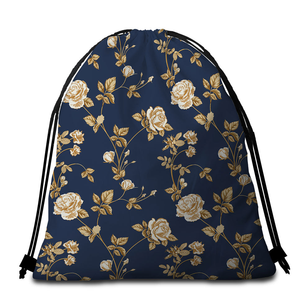 Gold Roses Beach Towel Bags