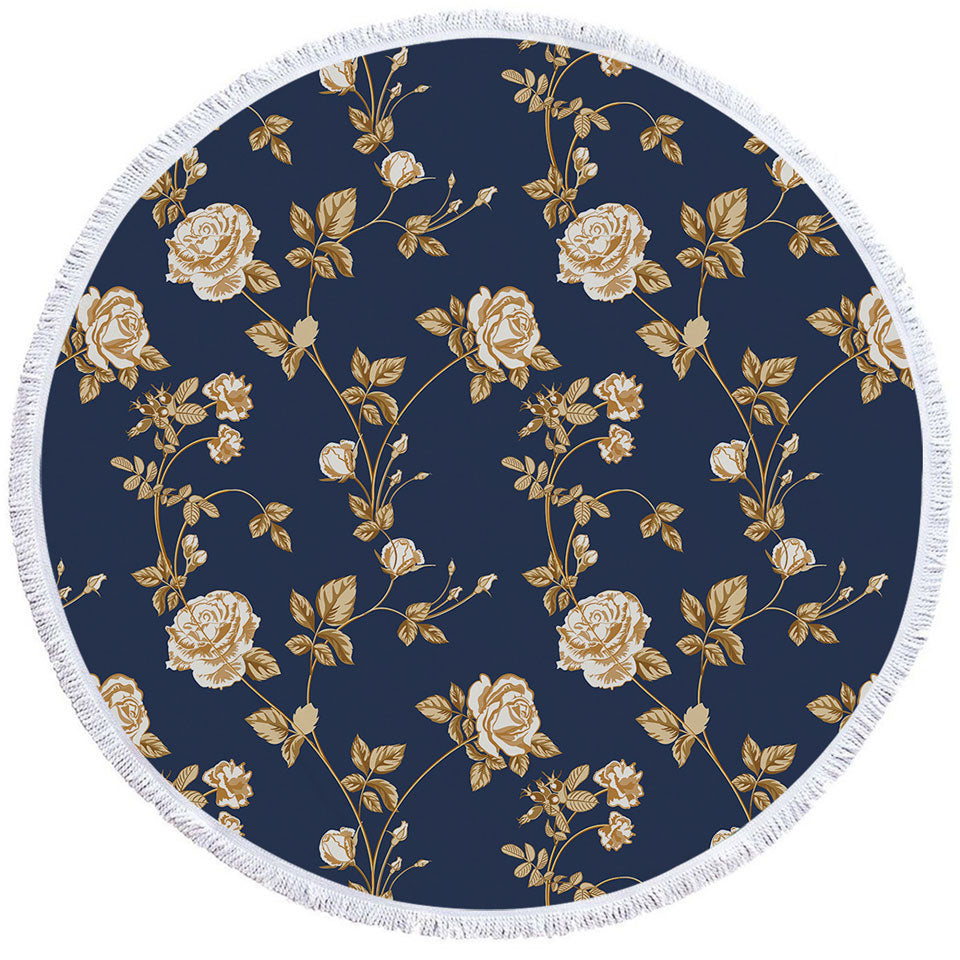 Gold Roses Circle Beach Towel