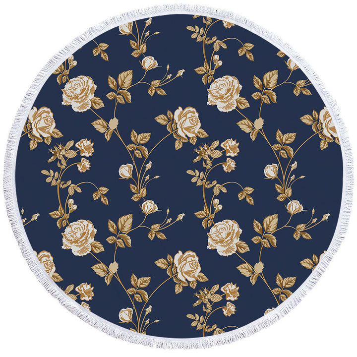 Gold Roses Circle Beach Towel