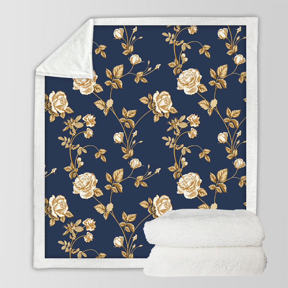 Gold Roses Fleece Blankets