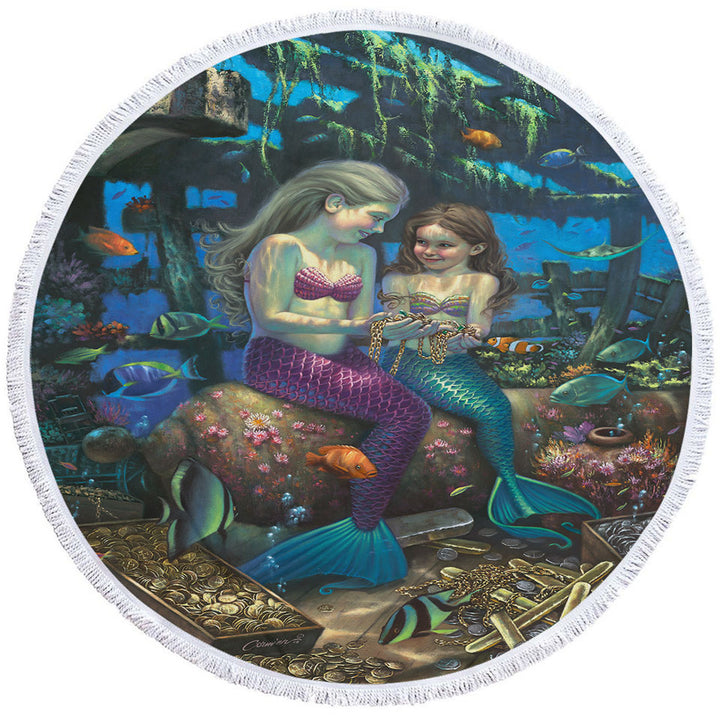 Gold Treasure Girls Mermaids Angel Circle Beach Towel
