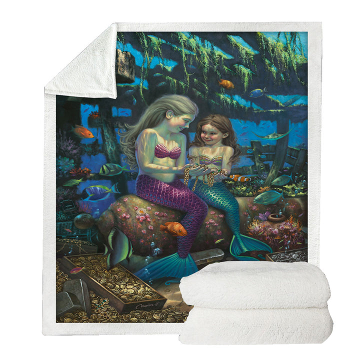 Gold Treasure Girls Mermaids Angel Sherpa Blanket
