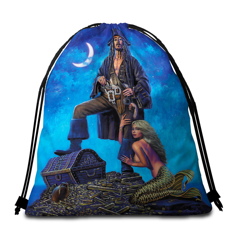 Gold Treasure Pirate and Mermaid Beach Bags and Towels