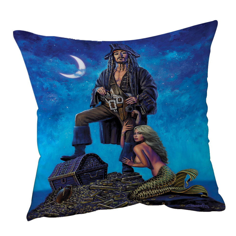 Gold Treasure Pirate and Mermaid Cushion