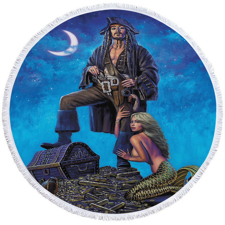 Gold Treasure Pirate and Mermaid Microfiber Beach Towel