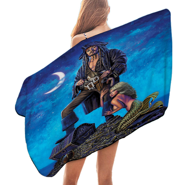 Gold Treasure Pirate and Mermaid Pool Towels