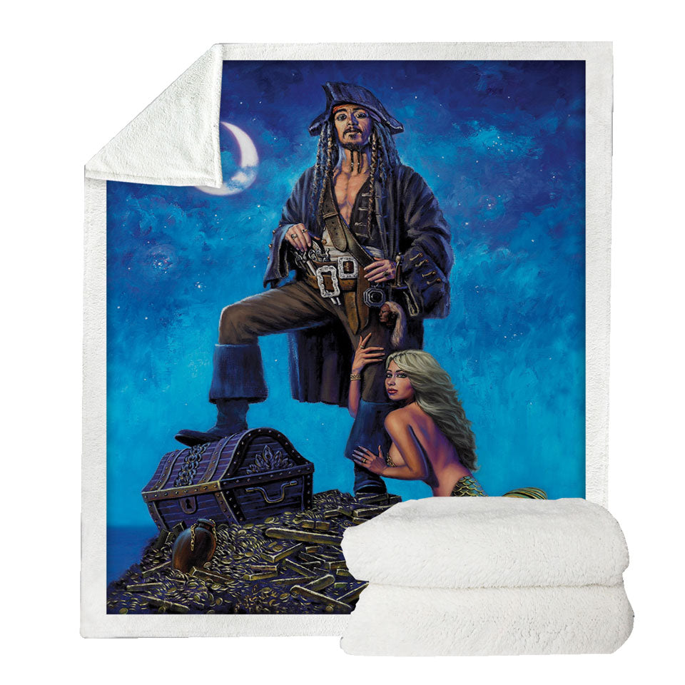 Gold Treasure Pirate and Mermaid Sofa Blankets