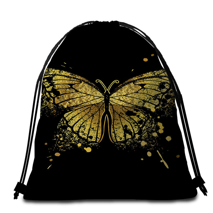 Golden Butterfly Beach Towel Bags