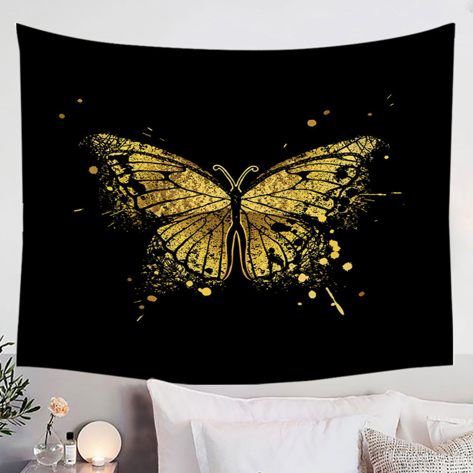 Golden Butterfly Wall Decor Tapestry