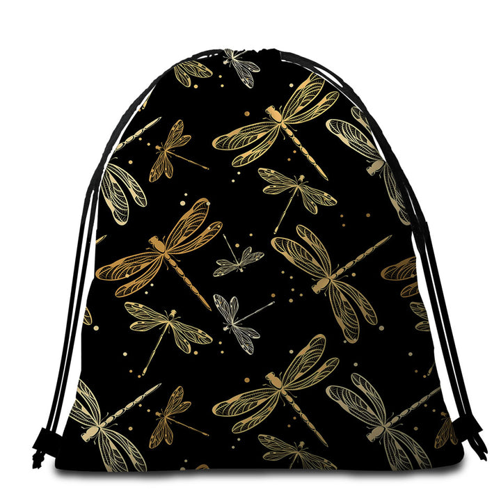 Golden Dragonflies Beach Towel Bags