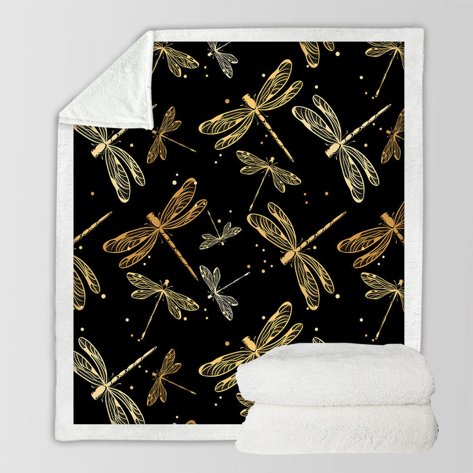 Golden Dragonflies Fleece Blanket