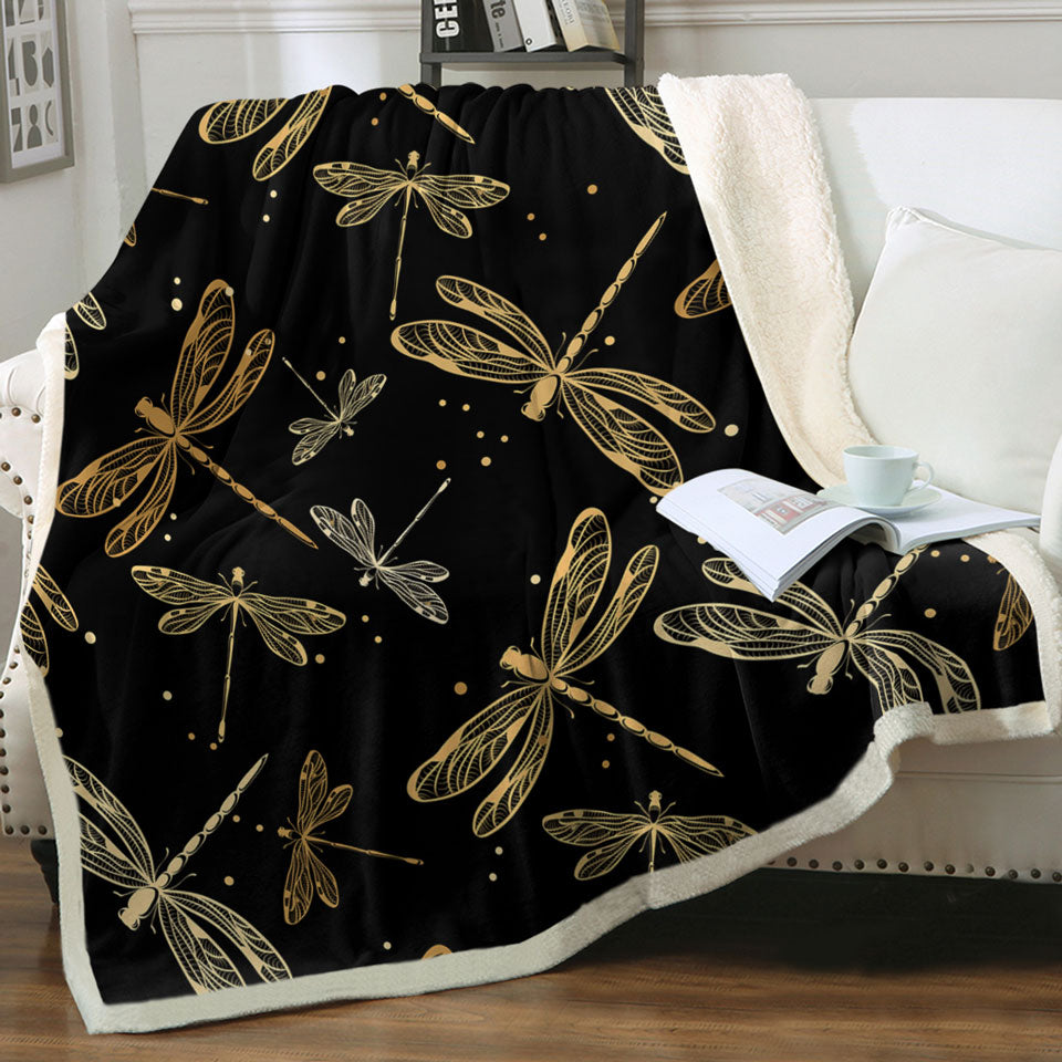 Golden Dragonflies Throw Blanket