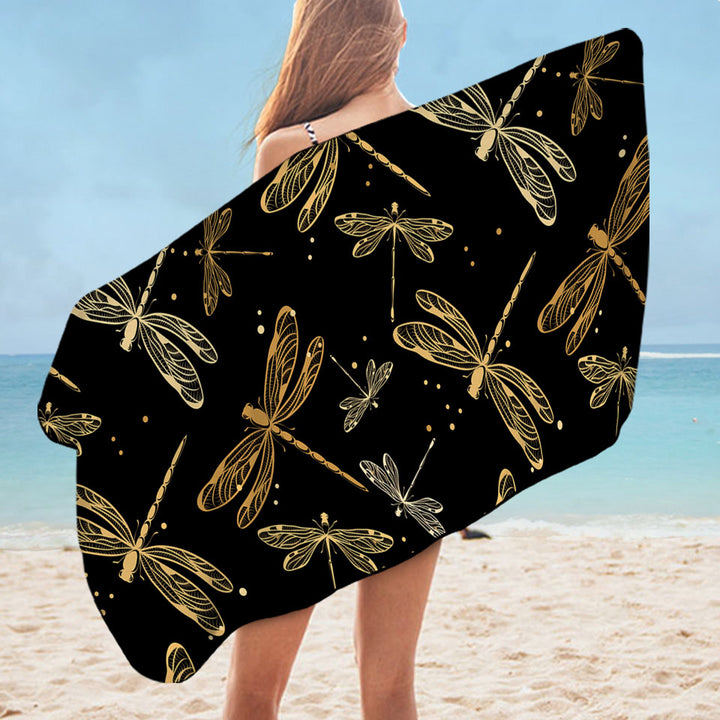 Golden Dragonflies Unique Beach Towel