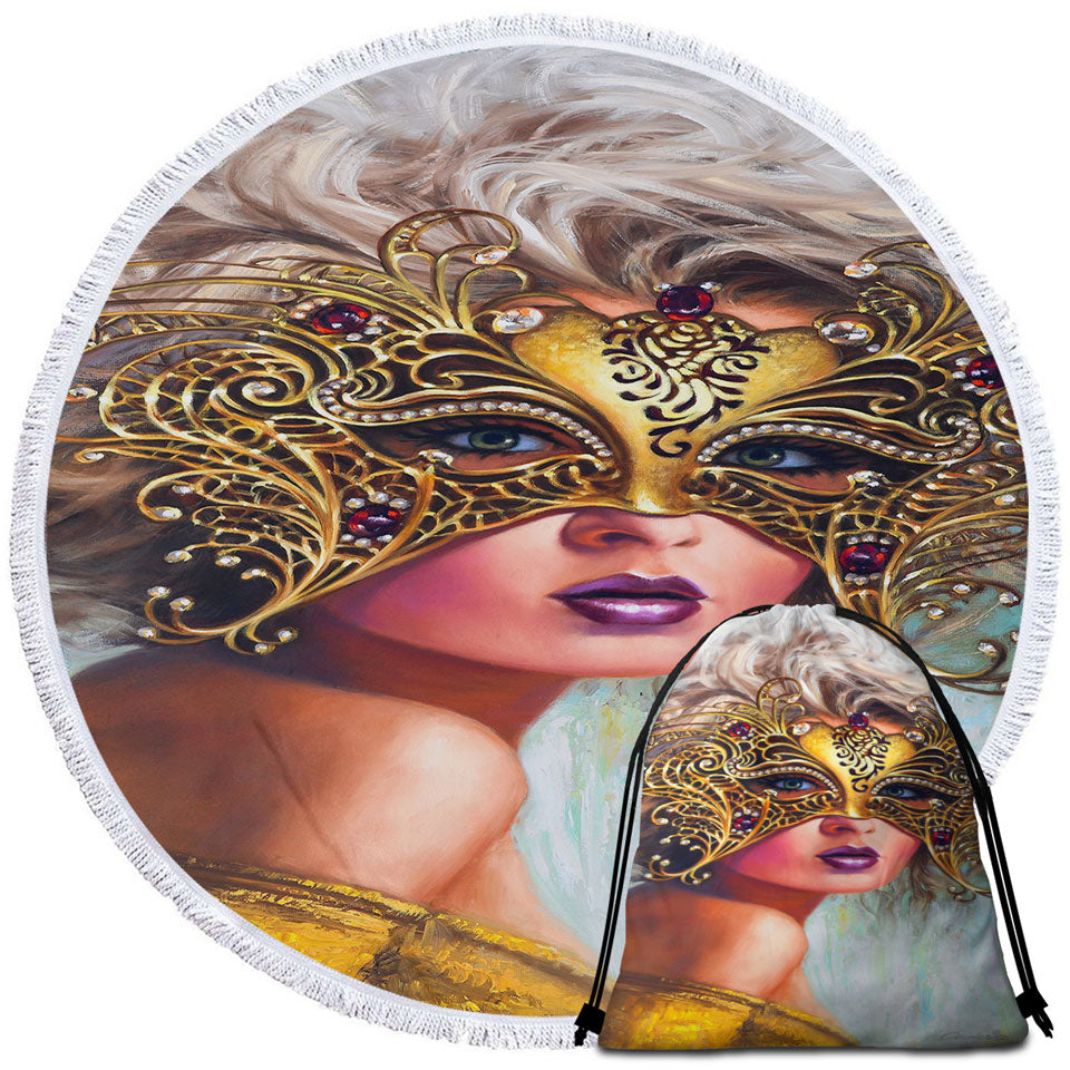 Golden Mask Beautiful Blond Woman Beach Towels