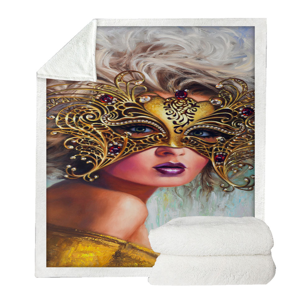 Golden Mask Beautiful Blond Woman Couch Throws