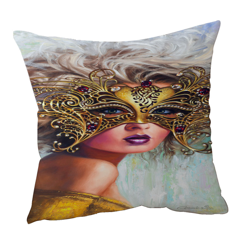 Golden Mask Beautiful Blond Woman Cushion Covers