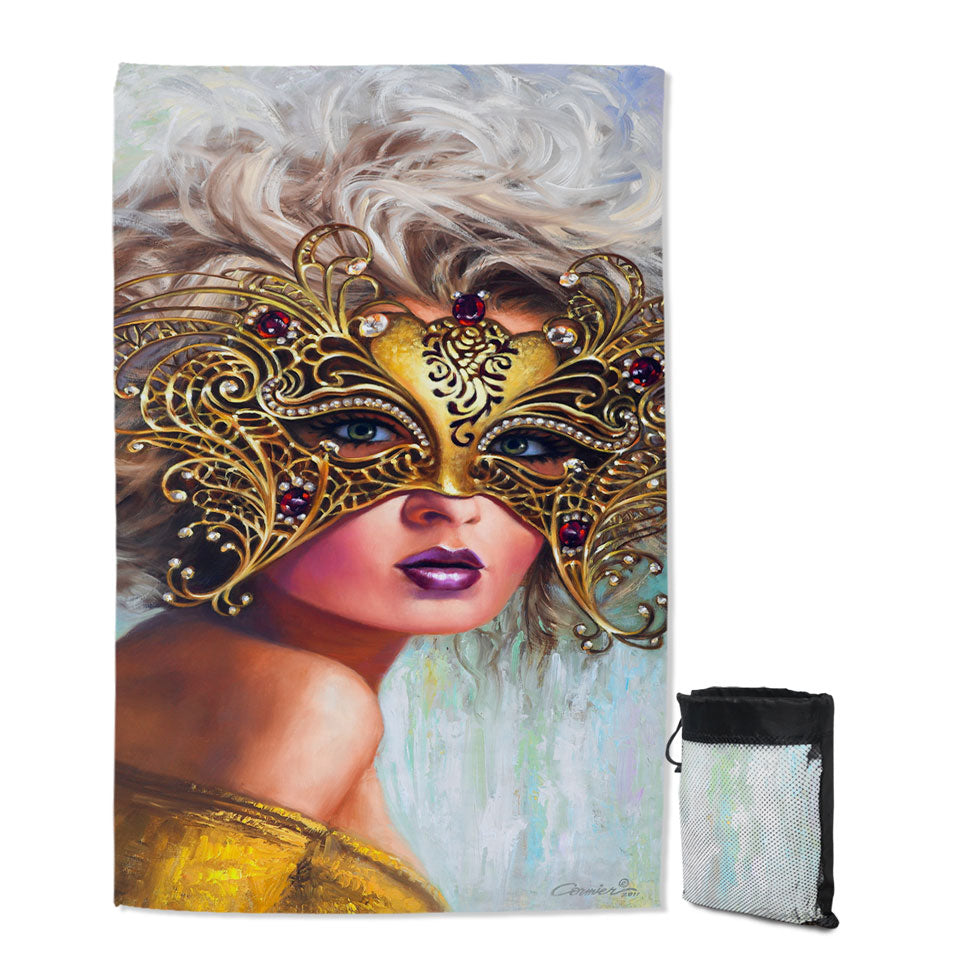 Golden Mask Beautiful Blond Woman Lightweight Beach Towel