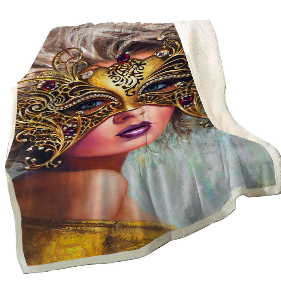 Golden Mask Beautiful Blond Woman Sofa Blankets