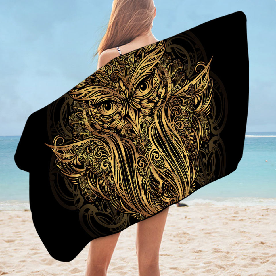 Golden Royal Owl Microfibre Beach Towels