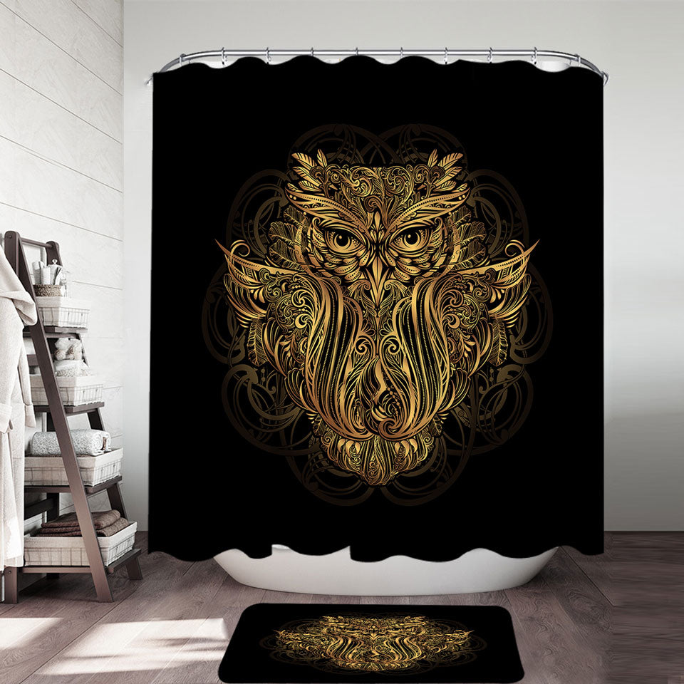 Golden Royal Owl Shower Curtains