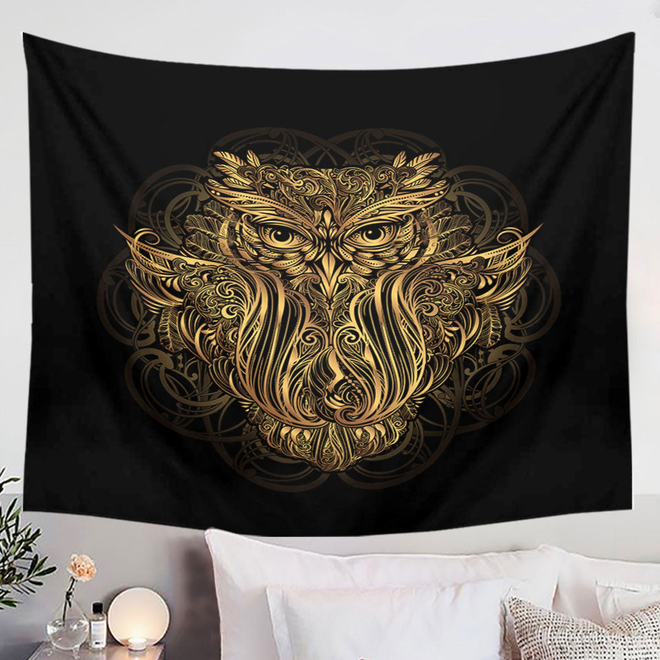 Golden Royal Owl Wall Decor Tapestry